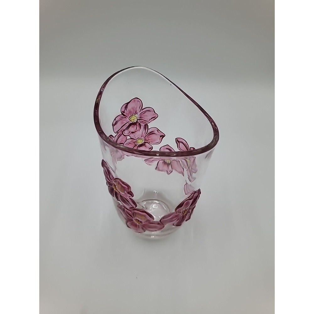 VTG Indiana Lancaster Colony Pink Cranberry Flashed Dogwood Vase Flowers Floral - Picture 5 of 11